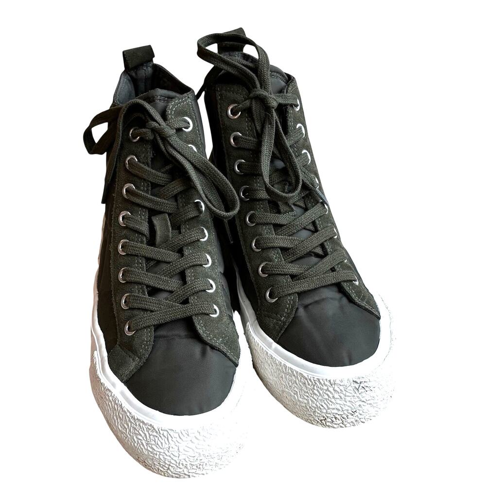 Zara khaki green quilted high top sneakers lace up casual fashion ladies EU 38